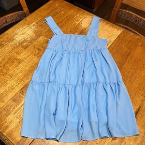 Adrienne Blue Tiered Babydoll Square Neck Sleeveless Mini Dress Women's L New